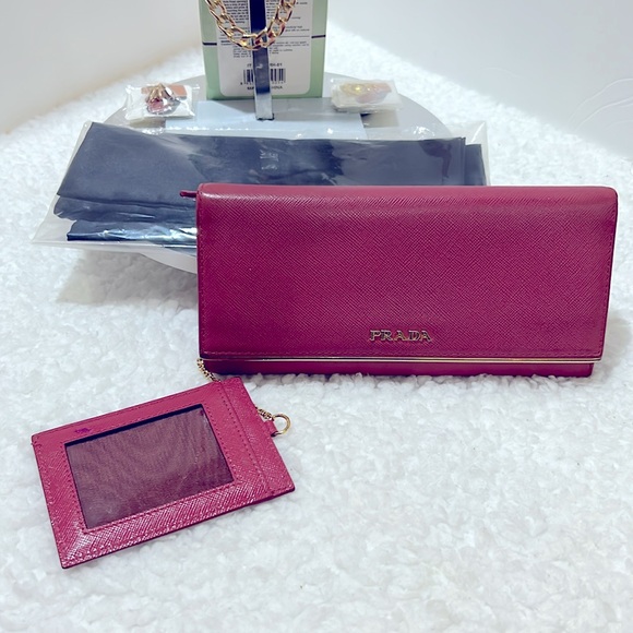 Prada Hot Pink Long Wallet Attached Card/ID Holder with Free Stuff EUC - Picture 3 of 16